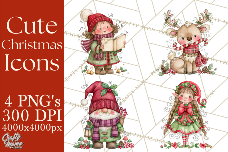 Christmas Characters Watercolor PNG Clipart