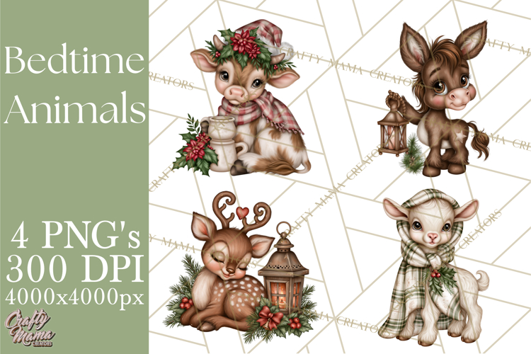 Winter Bedtime Animals Printable Clipart PNG