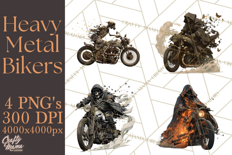 Heavy Metal Skeleton Biker Clipart, Halloween Motorcycles example image 1