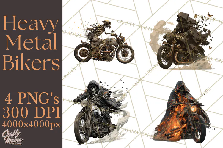Heavy Metal Skeleton Biker Clipart, Halloween Motorcycles