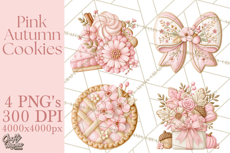 Pink Autumn Cookies Clipart PNG example image 1