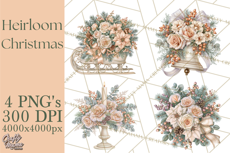 Botanical Christmas Clipart PNG, Winter Flower Decorations