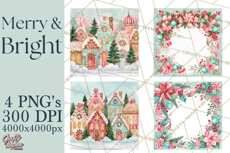 Merry And Bright Christmas Watercolor PNG