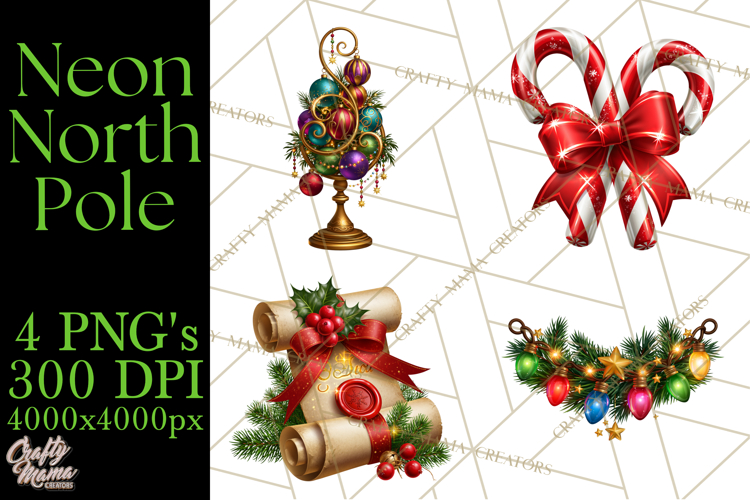 Neon North Pole PNG Christmas Clipart