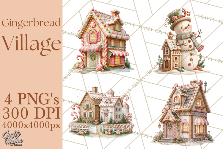 Gingerbread Christmas Village PNG Clipart