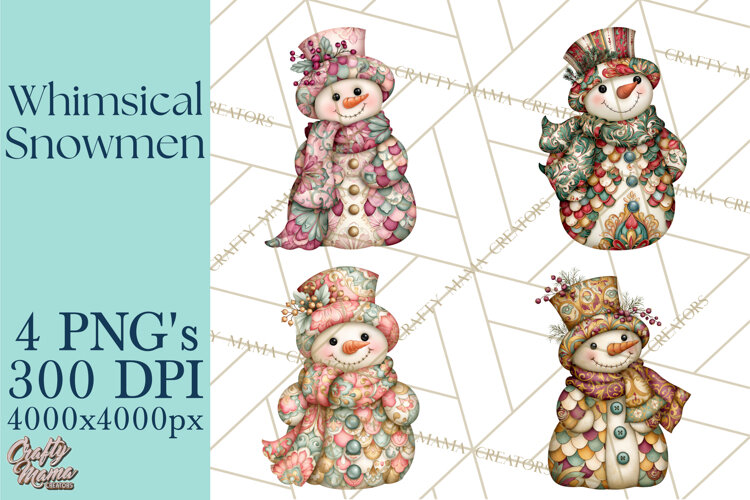 Whimsical Christmas Snowman Clipart PNG example image 1