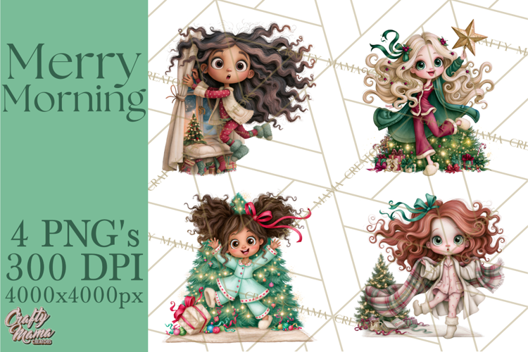 Christmas Morning Girls PNG Clipart, Pajama Characters