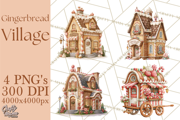 Gingerbread Christmas Village PNG Clipart