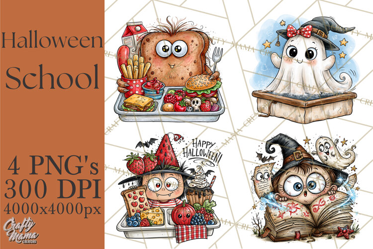 Halloween School Clipart Creepy Cute Monster Students PNG example image 1
