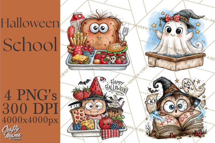 Halloween School Clipart Creepy Cute Monster Students PNG
