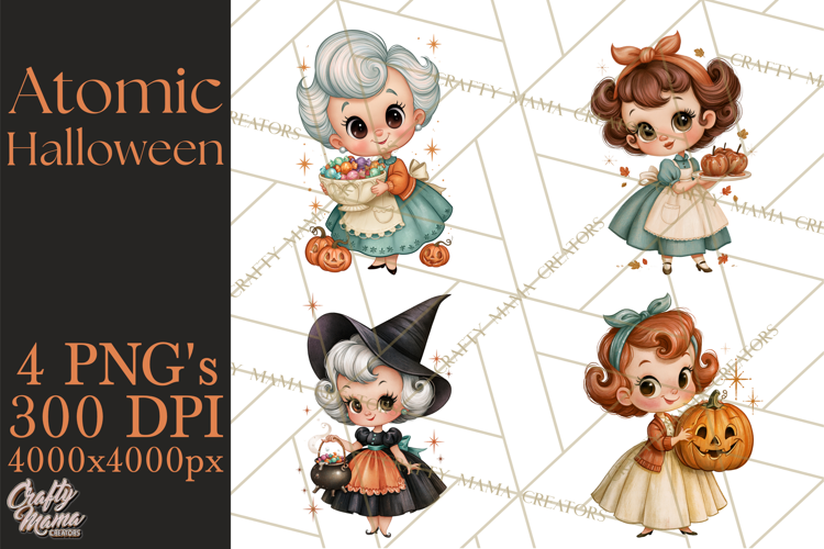 Atomic Age Halloween Clipart PNG, Retro 1950's Fall Decor