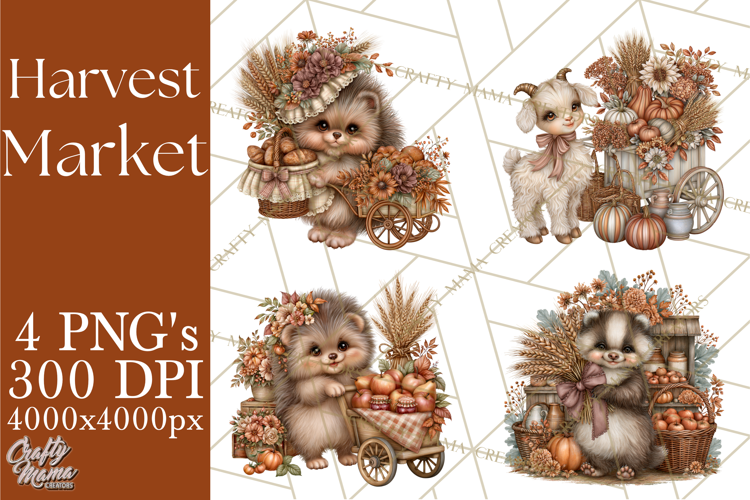 Harvest Market Clipart PNG, Fall Animals