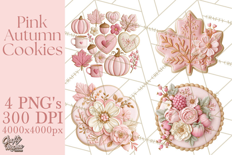 Pink Autumn Cookies Clipart PNG example image 1
