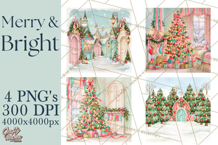 Merry And Bright Christmas Watercolor PNG