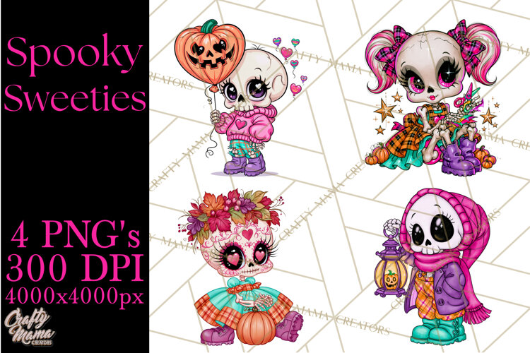 Cute Halloween Skeleton Clipart PNG, Creepy Cute Fall Decor example image 1