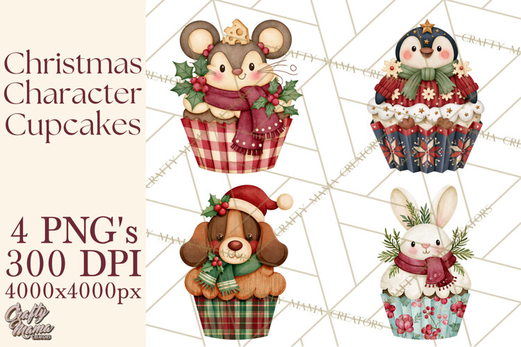 Christmas Character Cupcake Clipart PNG, Christmas Sweets example image 1