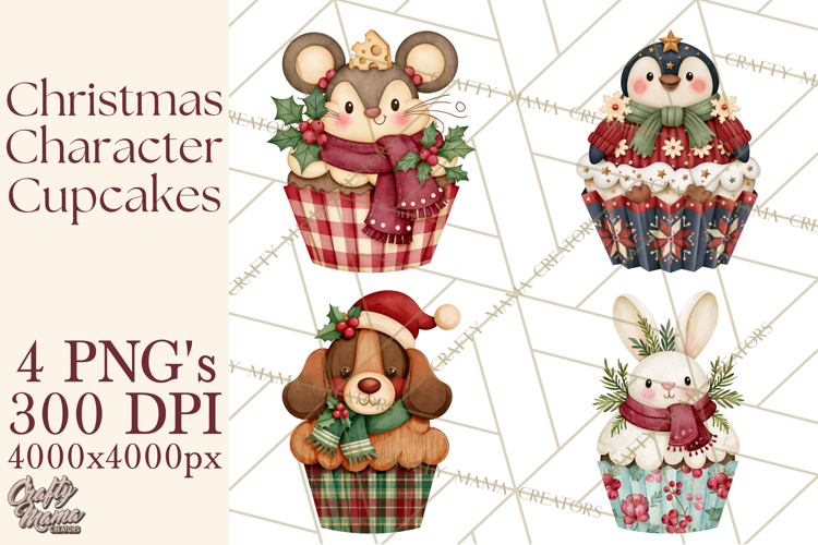 Christmas Character Cupcake Clipart PNG, Christmas Sweets