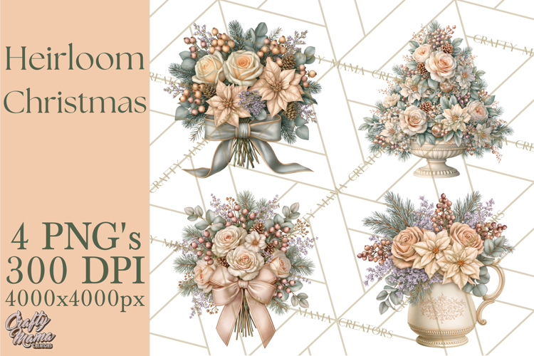 Botanical Christmas Clipart PNG, Winter Flower Decorations