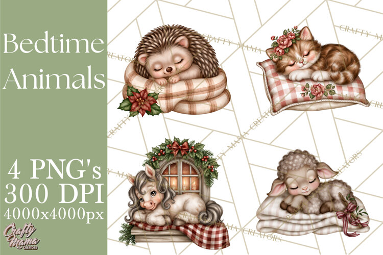 Winter Bedtime Animals Printable Clipart PNG example image 1