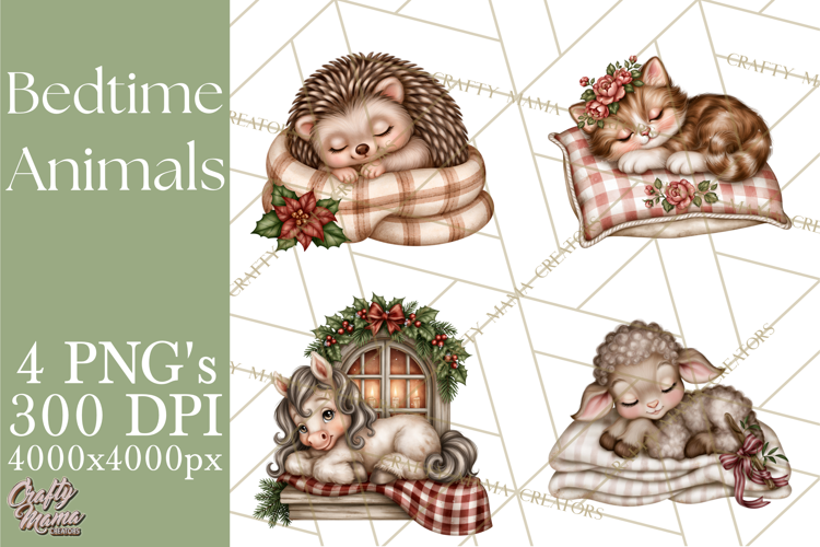 Winter Bedtime Animals Printable Clipart PNG