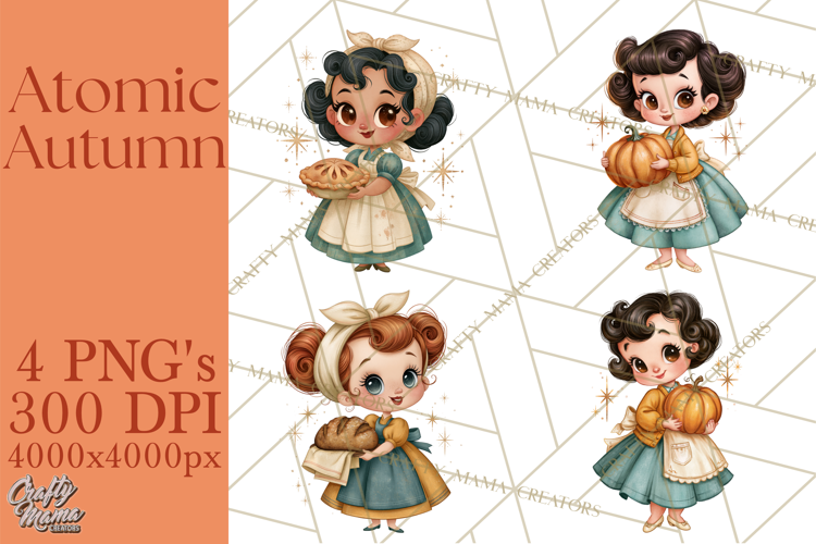 Atomic Age Autumn Clipart PNG, Retro 1950's Fall Decor