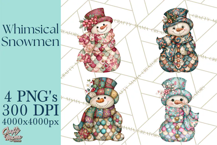Whimsical Christmas Snowman Clipart PNG