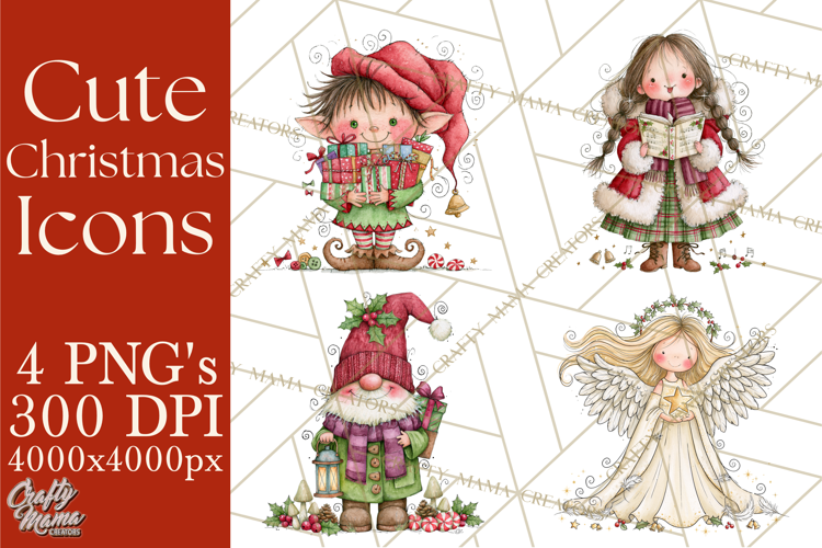 Christmas Characters Watercolor PNG Clipart