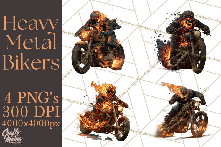 Heavy Metal Skeleton Biker Clipart, Halloween Motorcycles example image 1