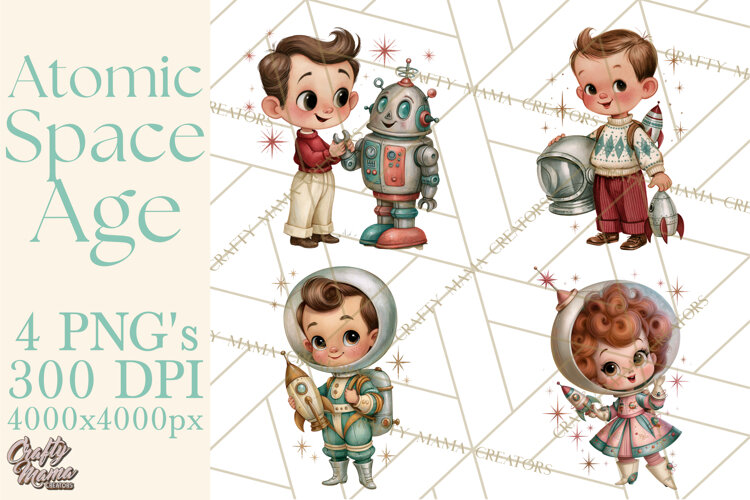 Atomic Age Space Clipart PNG, Retro 1950's Astronaut Decor example image 1
