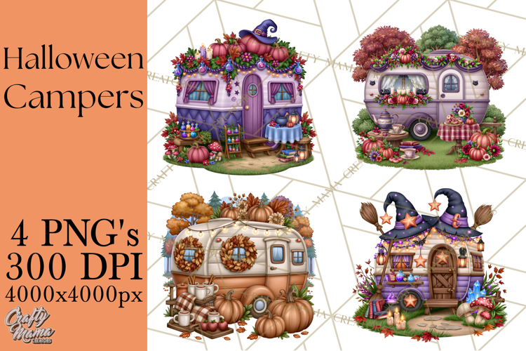 Halloween Camper Clipart PNG Vintage Camping Designs