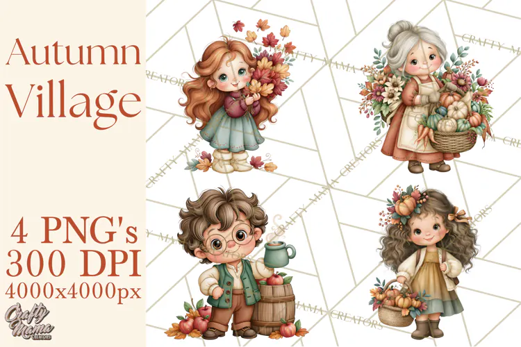 Autumn Village Clipart PNG, Cozy Fall Cottage Town