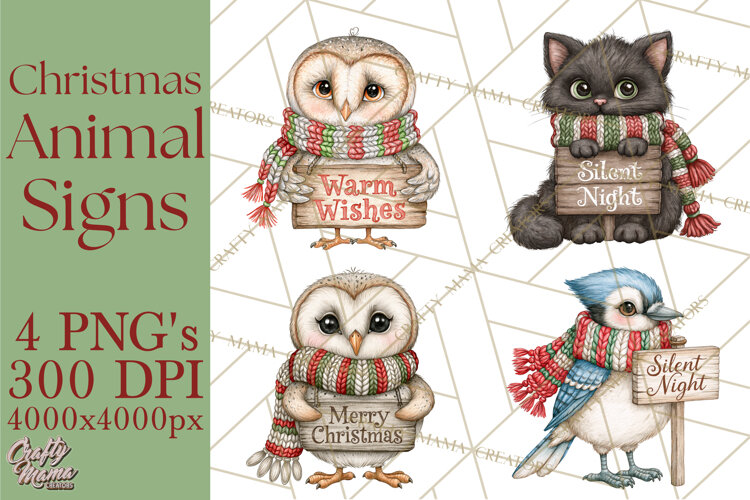 Christmas Animal Clipart PNG, Festive Animals Sign Clip Art example image 1