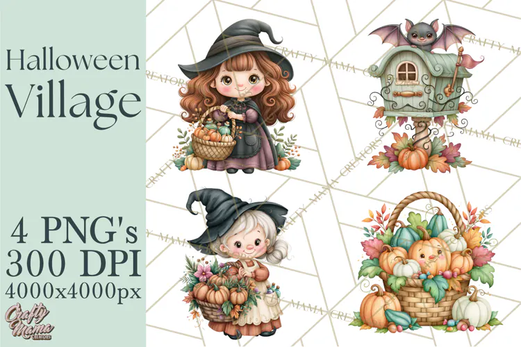 Halloween Village Clipart PNG, Spooky Cottage Town