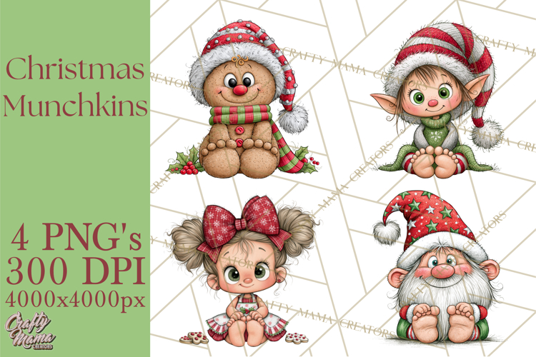 Christmas Munchkins Cute Holiday Clipart PNG