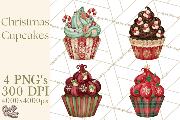 Christmas Paper Cupcake Clipart PNG, Christmas Sweet Treats