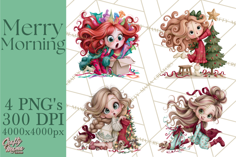 Christmas Morning Girls PNG Clipart, Pajama Characters