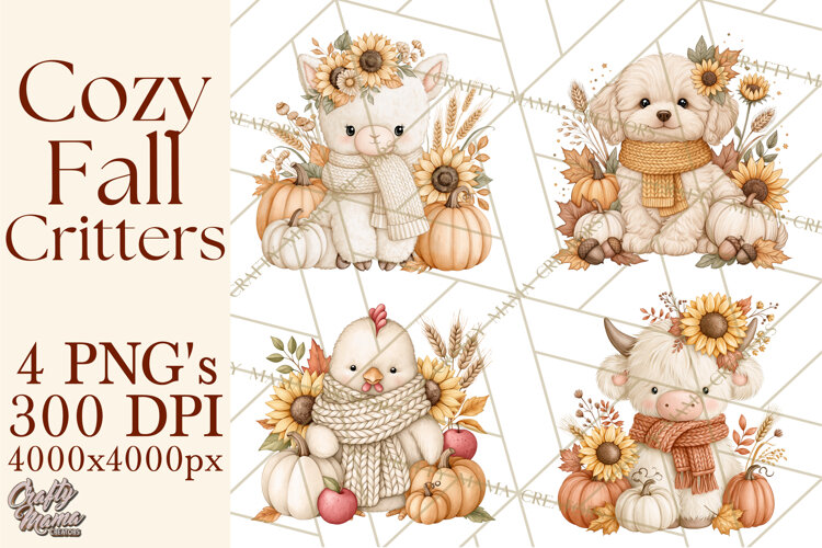 Fall Animals Clipart PNG, Autumn Floral Designs example image 1