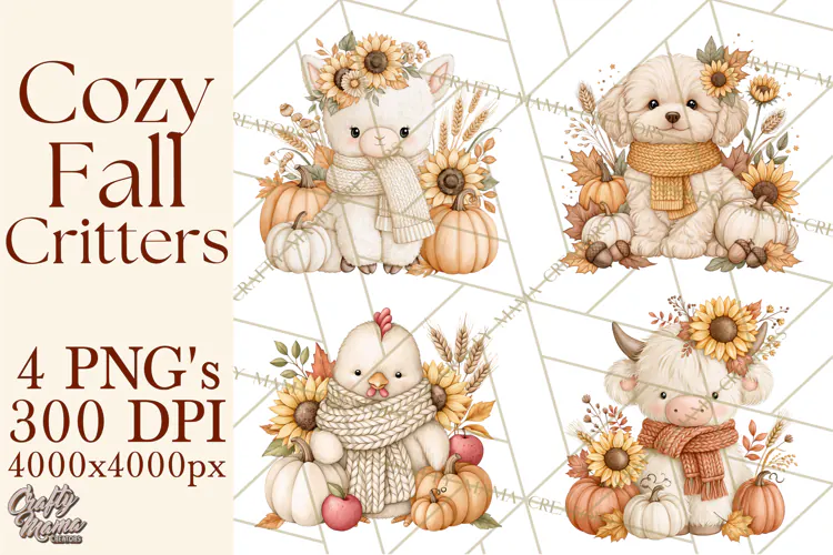 Fall Animals Clipart PNG, Autumn Floral Designs
