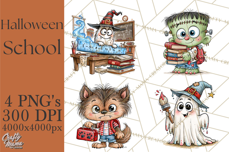 Halloween School Clipart Creepy Cute Monster Students PNG