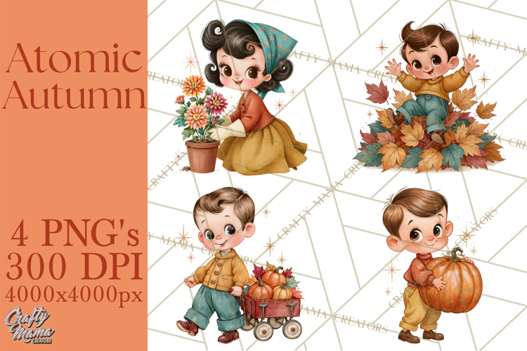 Atomic Age Autumn Clipart PNG, Retro 1950's Fall Decor