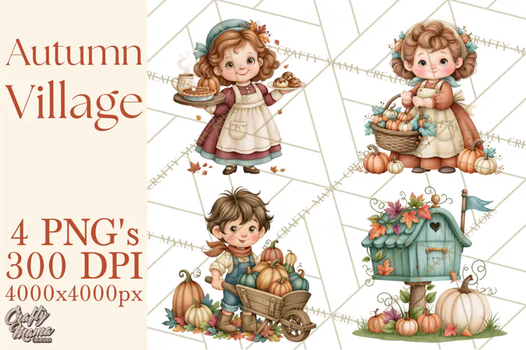 Autumn Village Clipart PNG, Cozy Fall Cottage Town