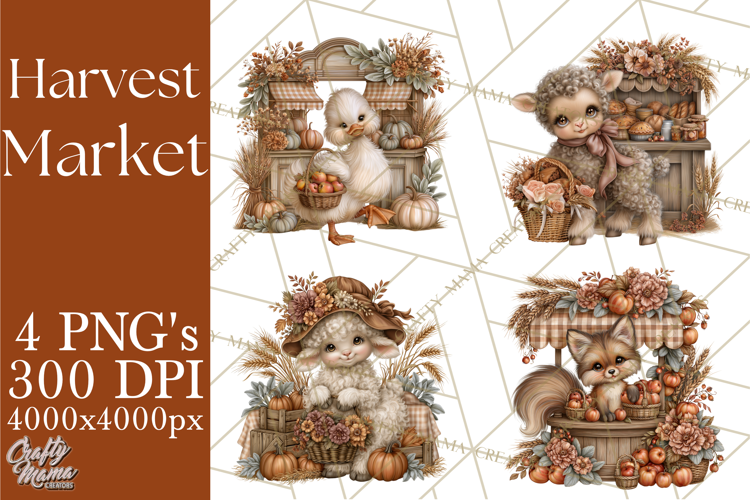 Harvest Market Clipart PNG, Fall Animals