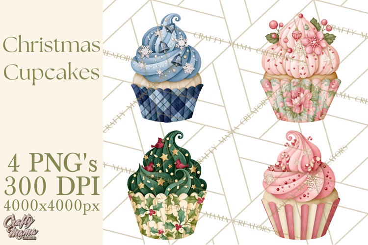 Christmas Paper Cupcake Clipart PNG, Christmas Sweet Treats