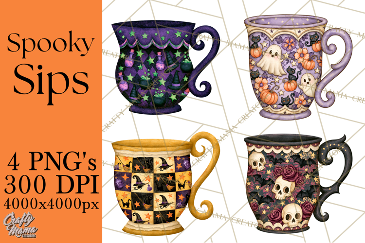 Halloween Coffee Mug Clipart PNG, Spooky Cups