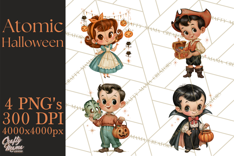 Atomic Age Halloween Clipart PNG, Retro 1950's Fall Decor