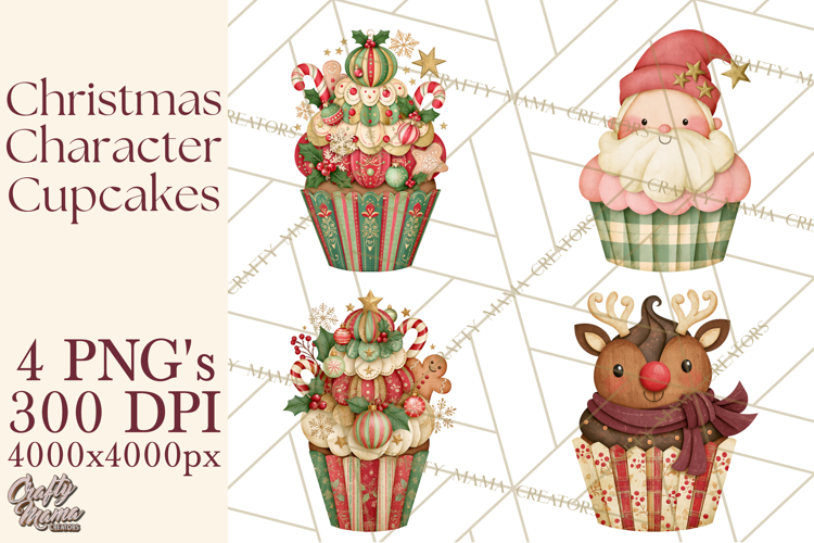 Christmas Character Cupcake Clipart PNG, Christmas Sweets