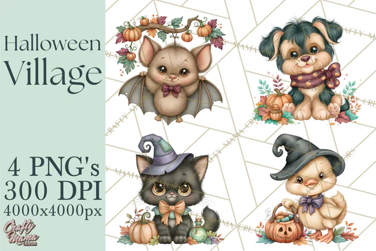 Halloween Village Clipart PNG, Spooky Cottage Town