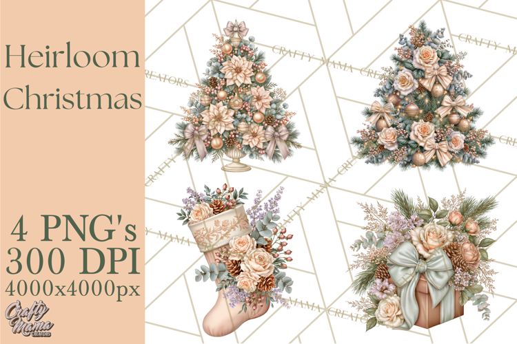 Botanical Christmas Clipart PNG, Winter Flower Decorations