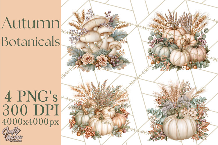 Autumn Botanicals Clipart PNG, Fall Floral Pumpkins example image 1