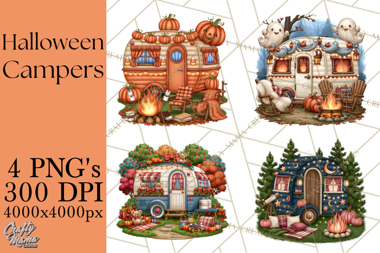 Halloween Camper Clipart PNG Vintage Camping Designs